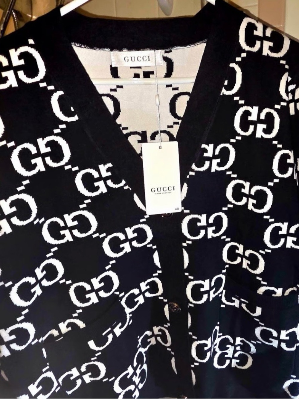 Source Unknown Black and White GG Logo Cardigan